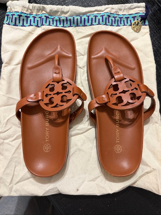 Tory Burch Shoes - Tory Burch Brown Miller Leather Toe-Post Sandals